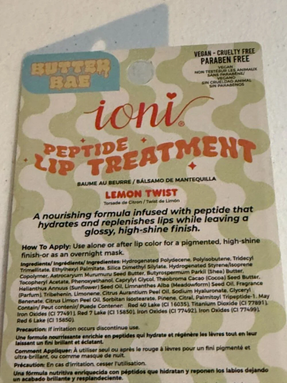 Ioni Butter Bae Lemon Twist Peptide Lip Treatment New